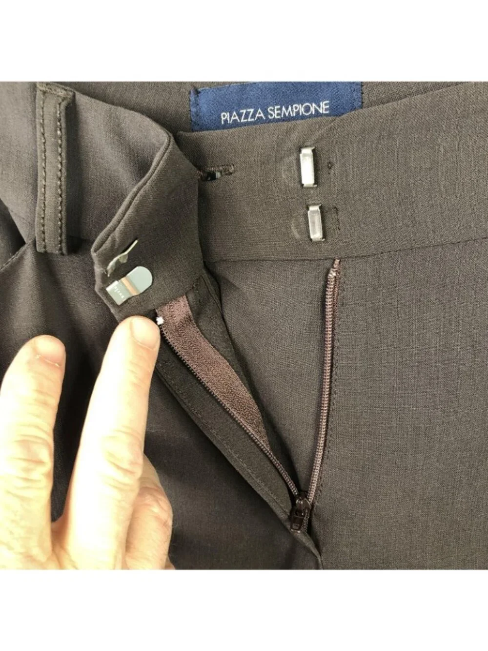 Piazza Sempione Pants Womens IT 46 Brown Wool Twill Tapered Dressy Made Italy
